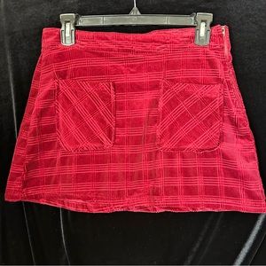 Forever 21 Red Plaid Corduroy Mini Skirt w/Side Zipper and Front Pocket Size 26